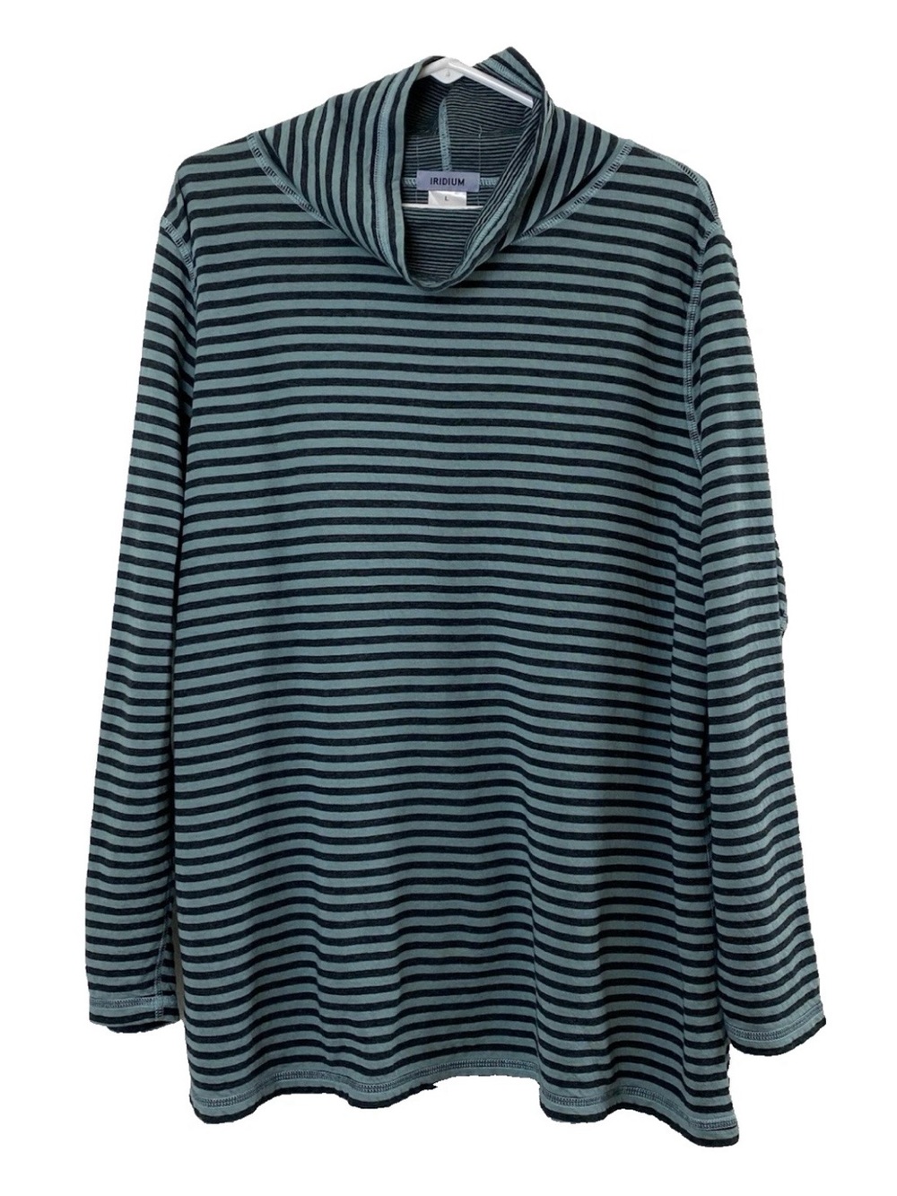 Iridium Long Sleeve Striped Green Cowl Neck Tunic - Large